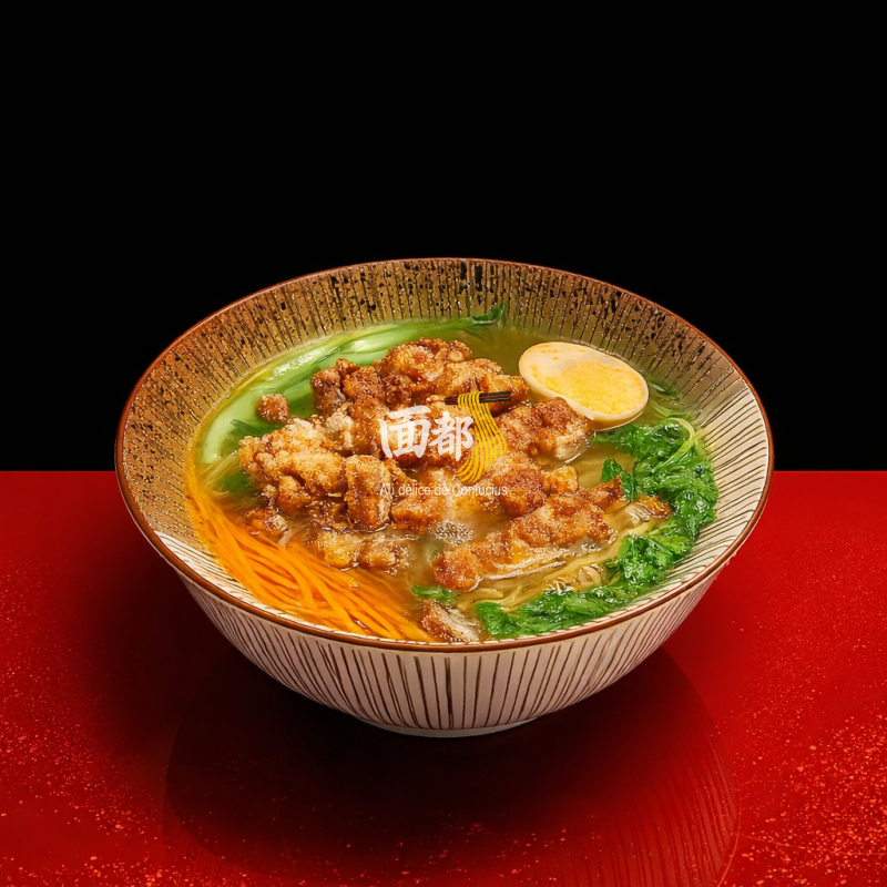 Soupe de nouilles au poulet frit